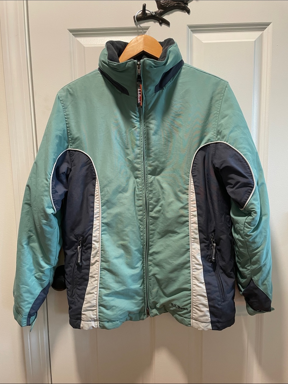 L.L. Bean Mint Green and Navy Ski Jacket with White Trim
